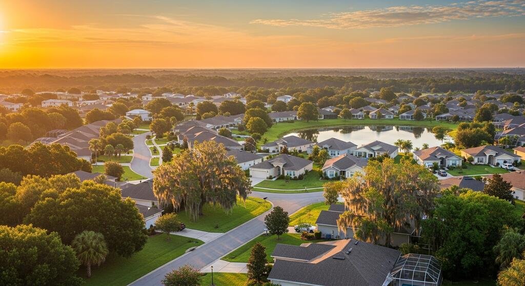 Aerial view of a Valrico, Florida community at sunset