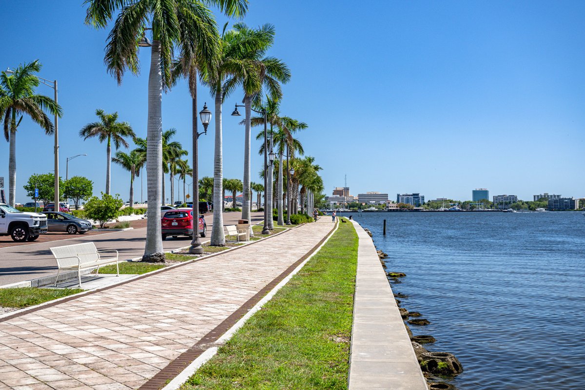 The Manatee River waterfront promenade in Palmetto, Florida