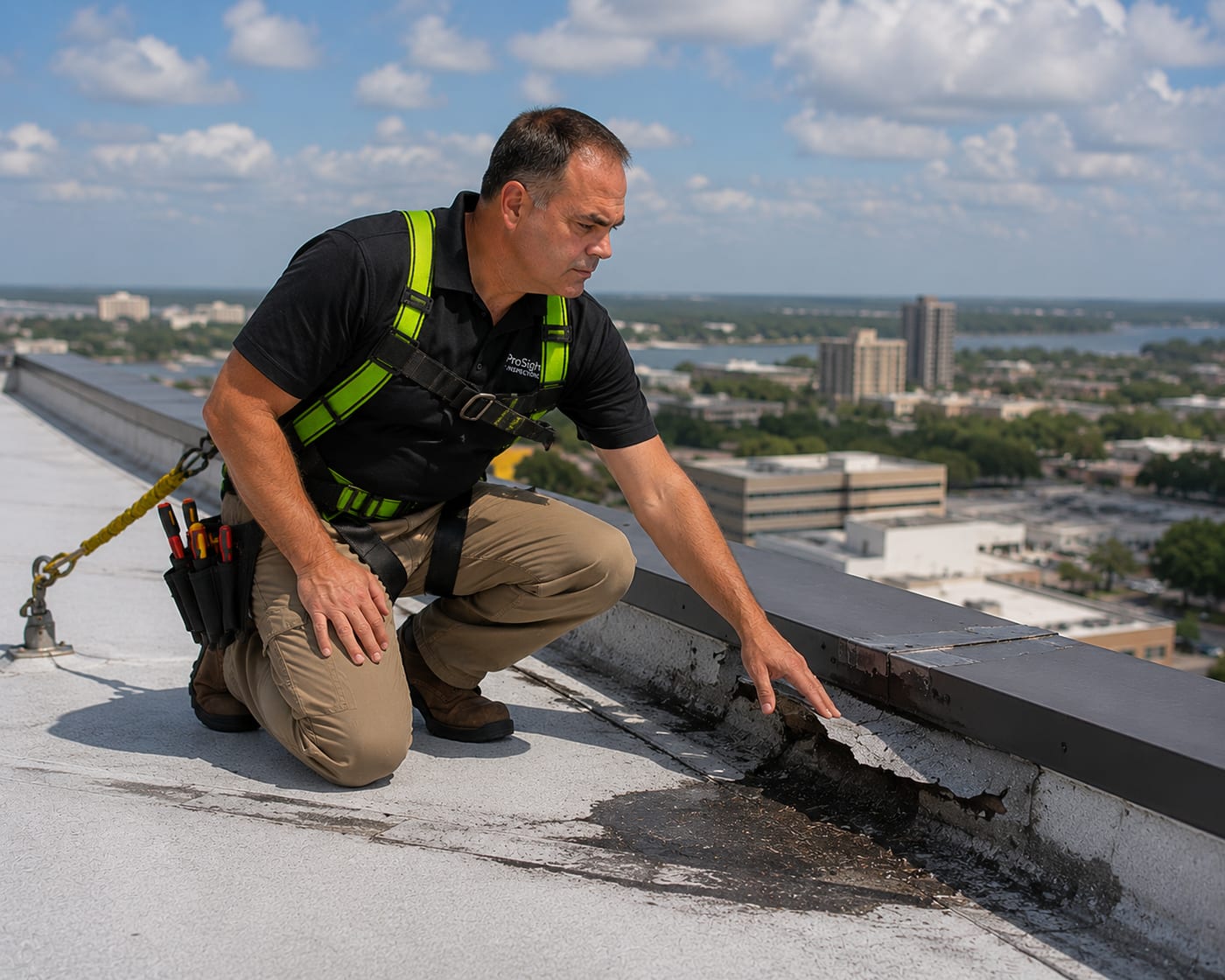 Prosight inspecting a commercial flat roof