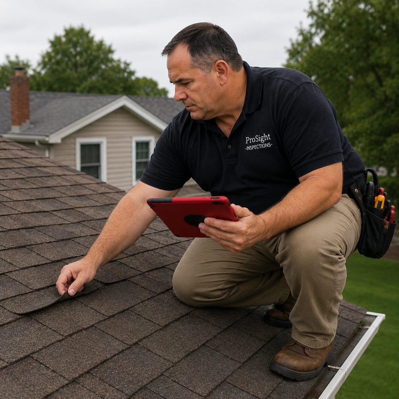 Prosight inspector on the roof during a pre-listing inspection