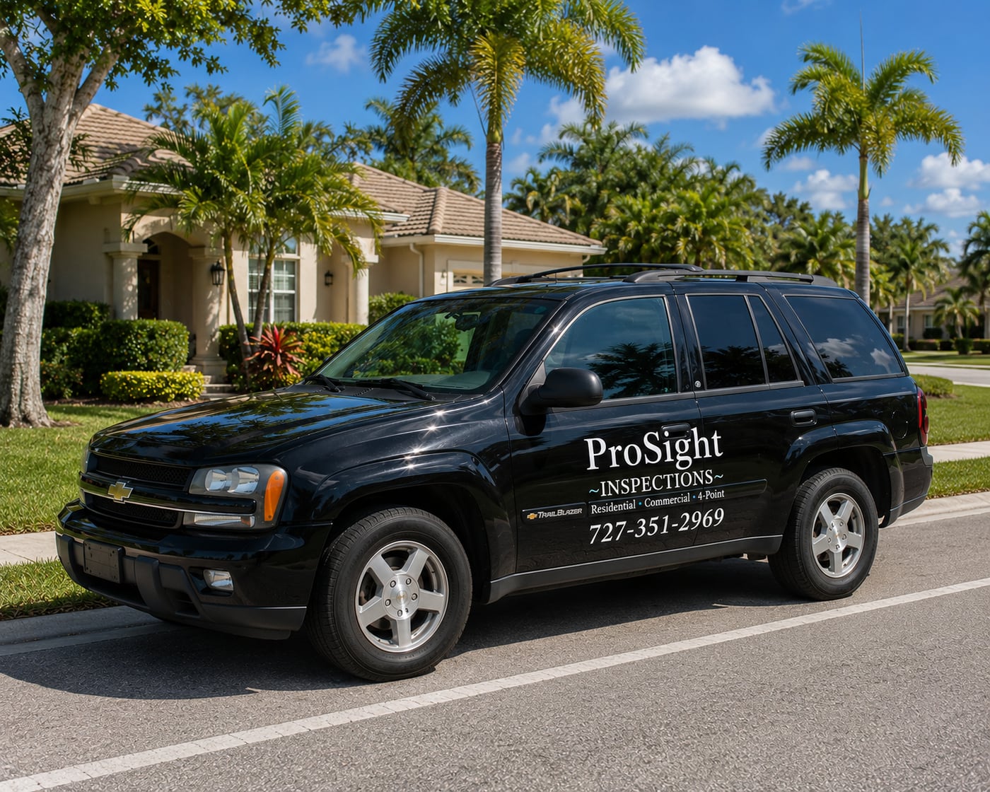 Prosight's branded black SUV at a Florida home inspection